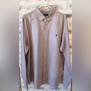 Ralph Lauren Men's Grey Button Down Long sleeved  Shirt Blue Logo